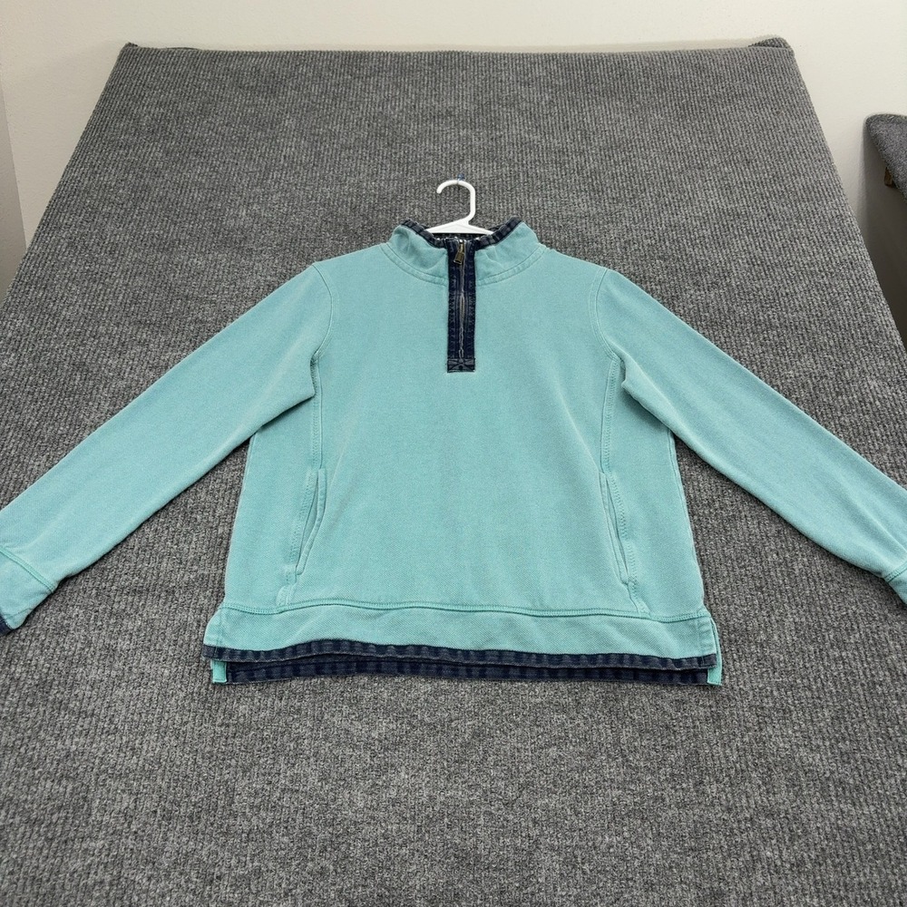 Fat Face Sweatshirt Womens 10 Blue Cotton Quarter Zip Mock Neck Coastal Casual